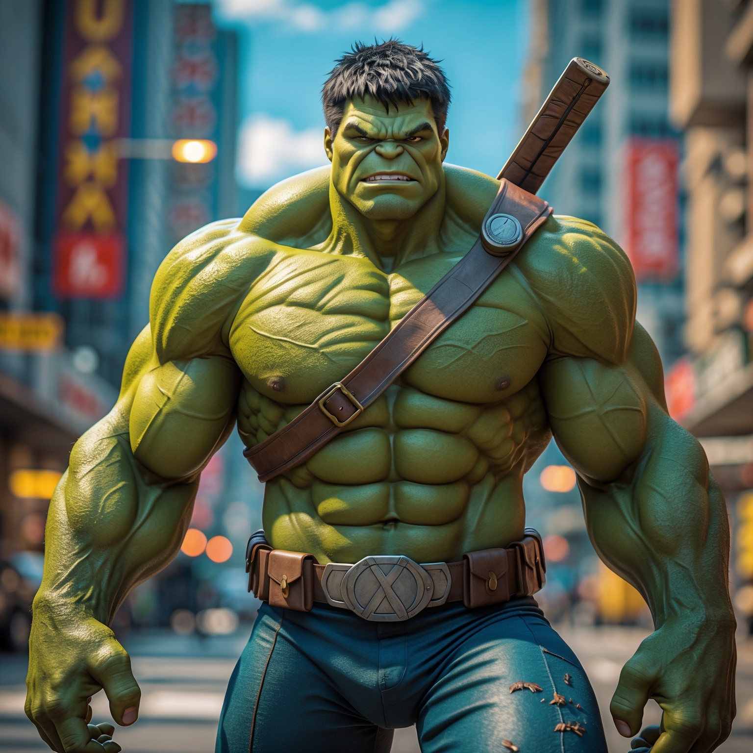 Create an ultra-detailed, cinematic-style 8K resolution image of a hybrid character that combines features of incredible hulk and a turtle, suitable for animation.