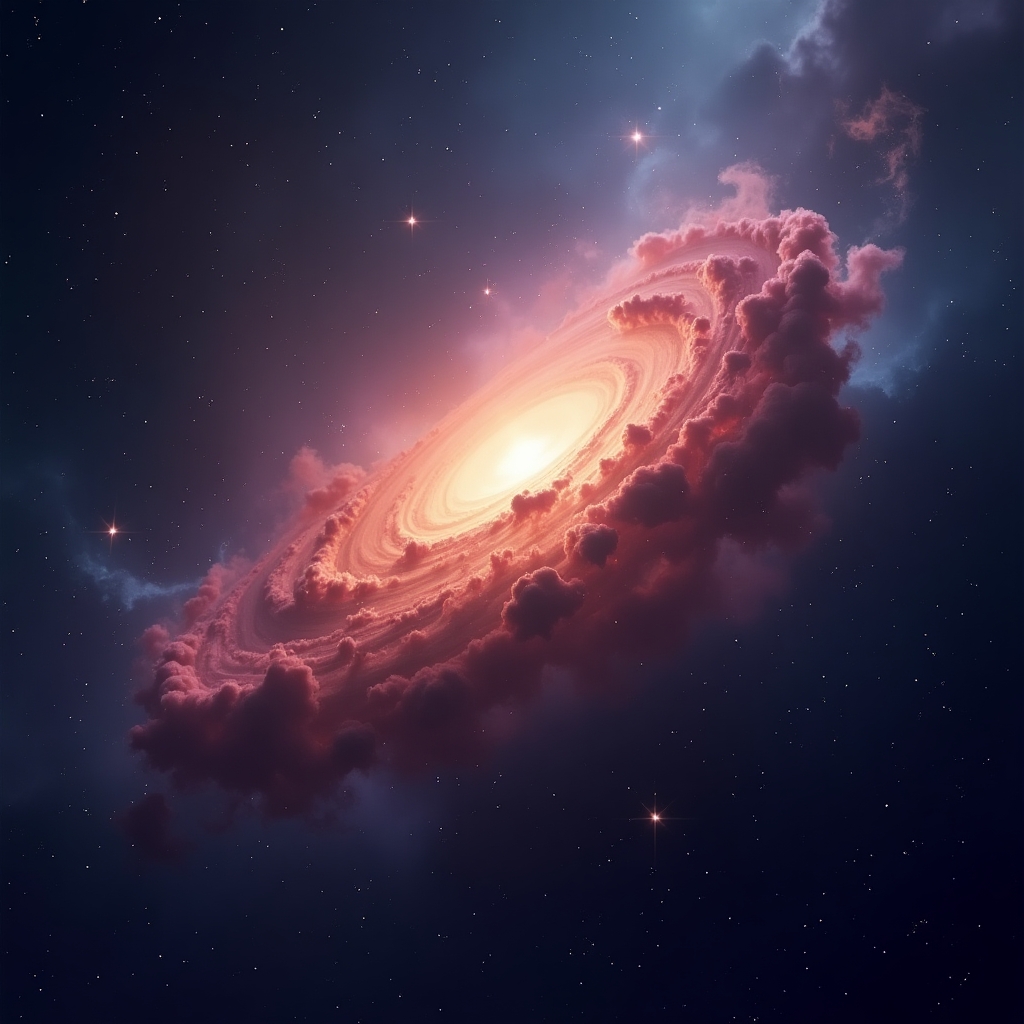 Create an image of a vibrant and expansive nebula set in the depths of outer space, showcasing an array of radiant colors and swirling cosmic dust, with a scattering of distant stars enhancing its ethereal beauty.