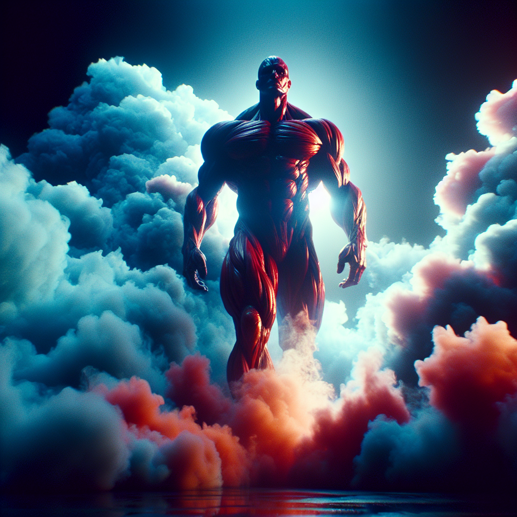 Blue Fire smoke, Red hulk, muscular body, giant size, 4k,