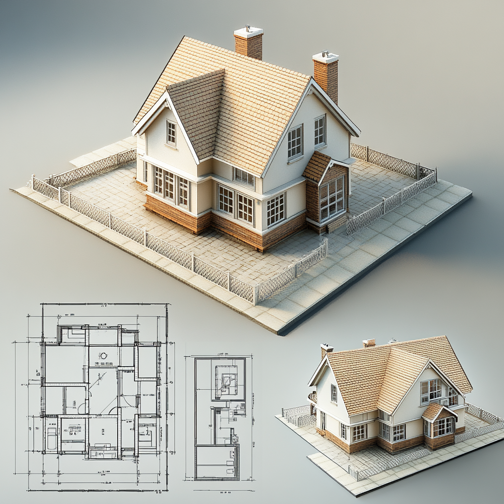 A detailed specification sheet for a 3D house