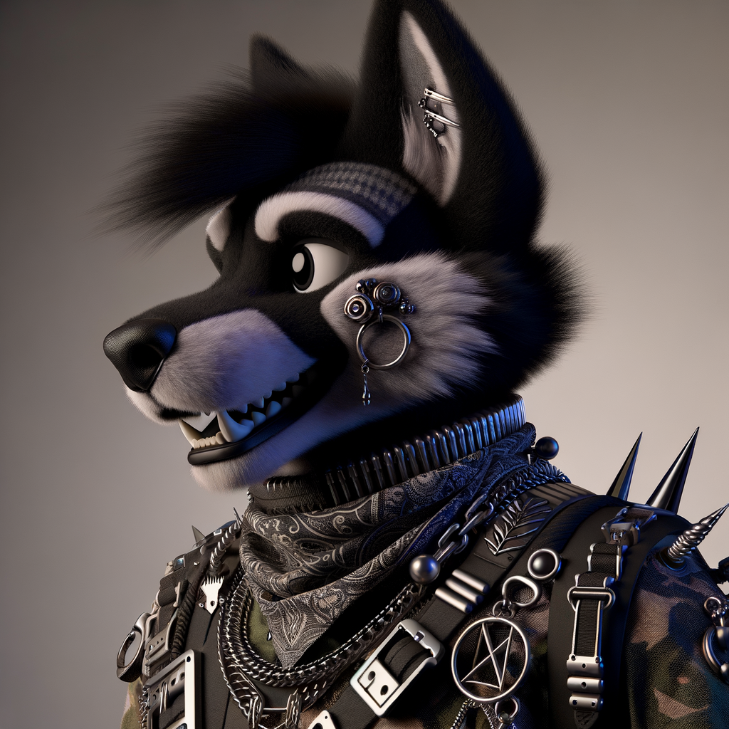 Chubby female goth canine fursuit