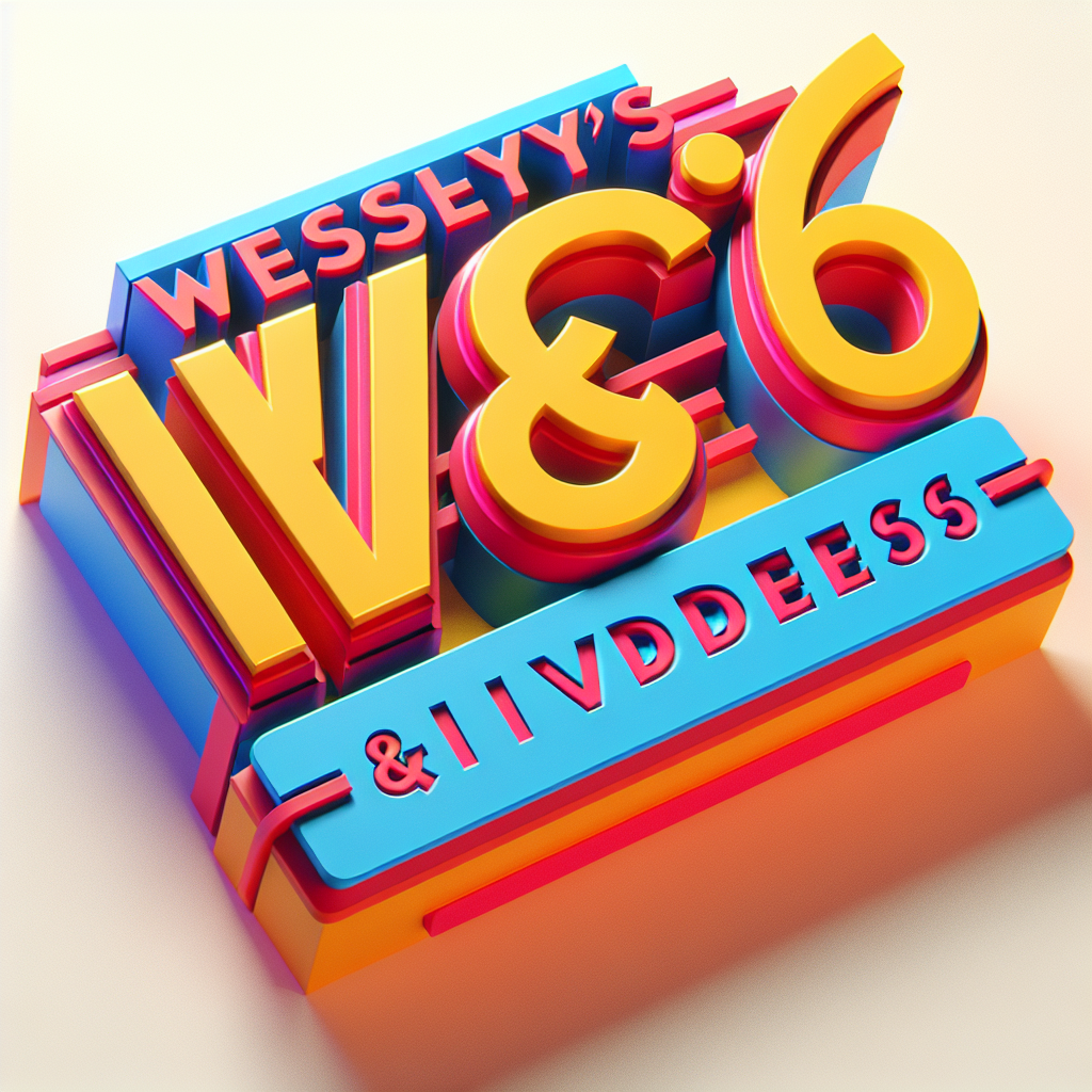 Create a 3D animated logo with the text "Wesley's Art & Videos56" using creative and dynamic typography. Employ a bright and vivid color scheme to represent the brand's identity as a multimedia content creator. Ensure the logo animation is lively, visually appealing, and conveys both creativity and a professional approach to digital media.