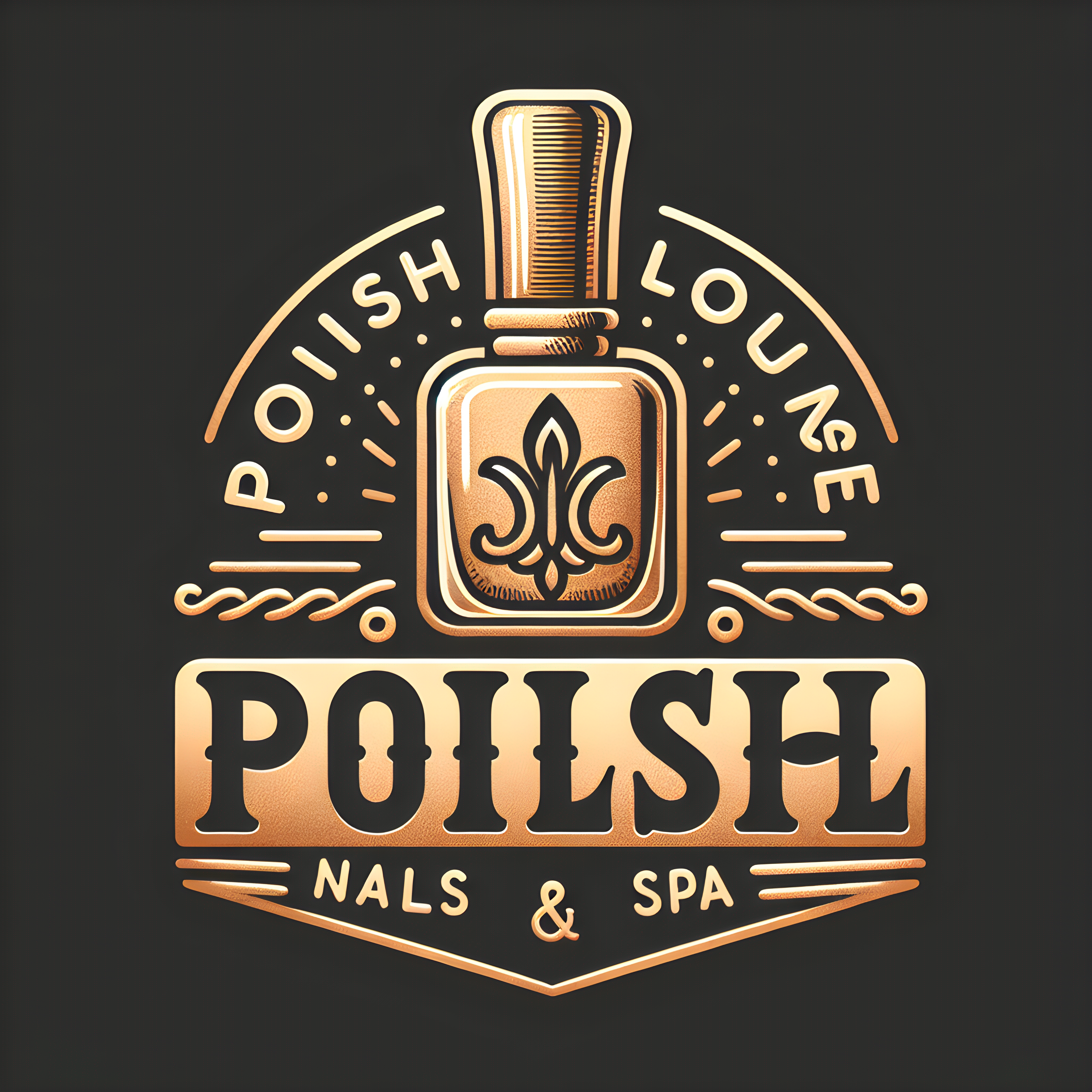 Create logo Polish Lounge Nails & Spa. Use shape of nail polish in gold