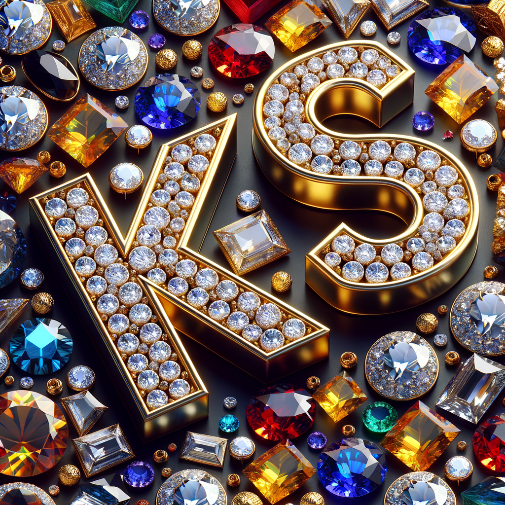 Create a 3-D realistic image with the letters  K.S. in gold raised letters , Add diamonds and colorful jewels