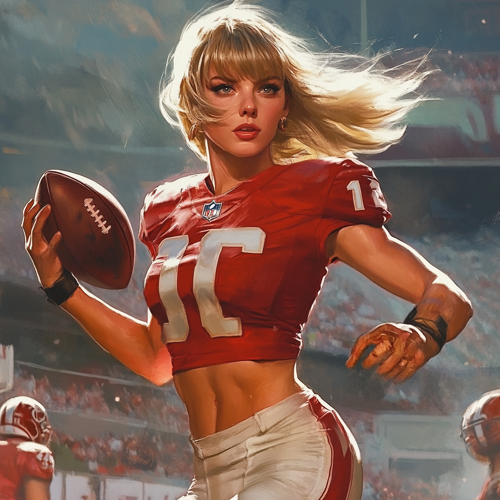 Taylor Swift  NFL player, picture in action, in GTA art style