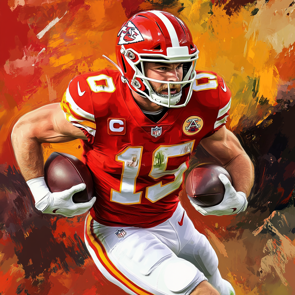 Travis Kelce  NFL player, picture in action, in GTA art style, even image with contours