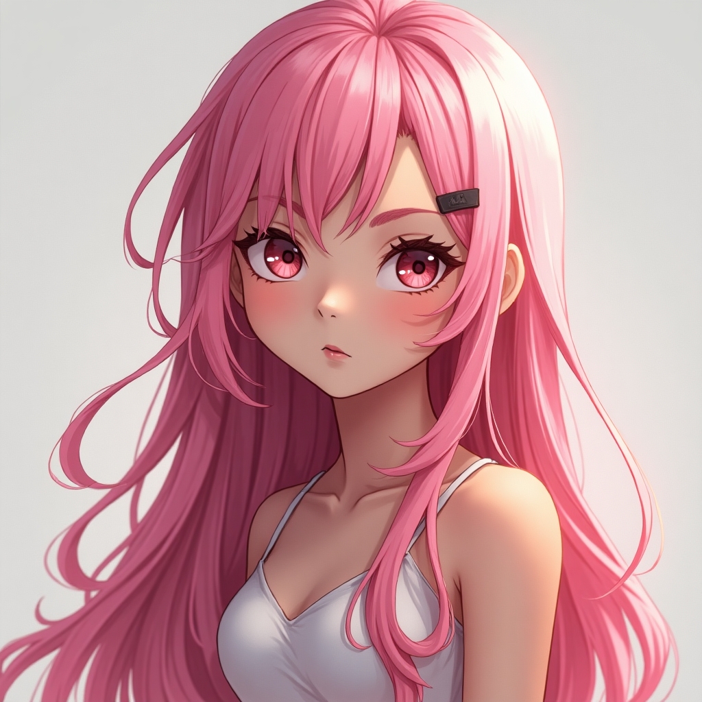 realistic image of a girl with long pink hair