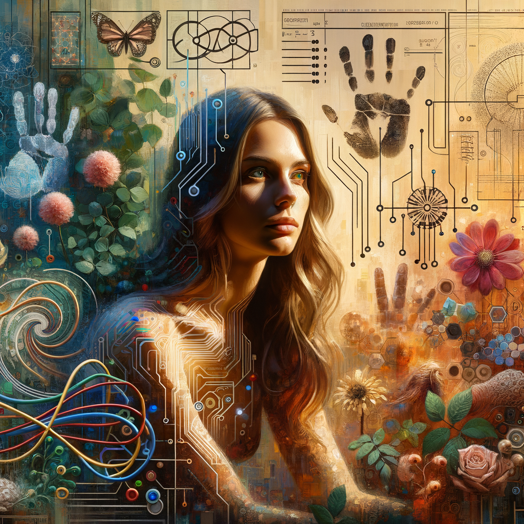 Circuit, boards, circuitry, diagrams Cellular structures, DNA, circuit boards, colorful wires, asian and Egyptian  graffiti, lie detector graphs, cardio, printout , branches infinity sign, cave, Art, handprints, distant birds flying, flowering vines, abstract, painting, golden ratio,dna molecules