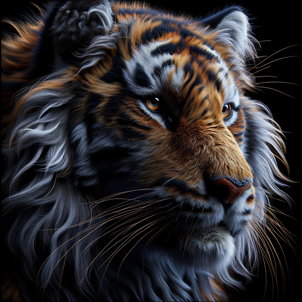 /imagine prompt:A ultra-hyper-photorealistic depiction of a tiger, captured in a contemplative moment. The intensity of its gaze is magnified against the dark backdrop, with the natural hues of its fur strikingly vivid. The lighting softly illuminates the face, highlighting the tiger's thoughtful expression and the intricate patterns of its fur. Created Using: advanced digital imaging for lifelike detail, rich color dynamics, glibatree prompt, focused illumination to capture the mood, depth of field to emphasize the gaze, realistic portrayal of fur texture and color nuances --ar 1:1