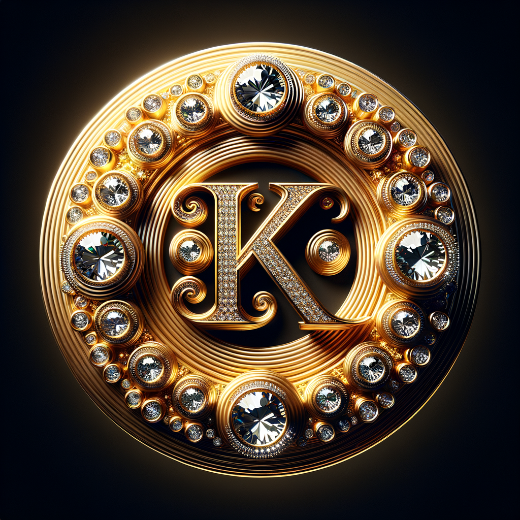 Create a 3-D realistic image of a gold circle and in the middle of the circle is the initials KS and add a couple diamonds to that