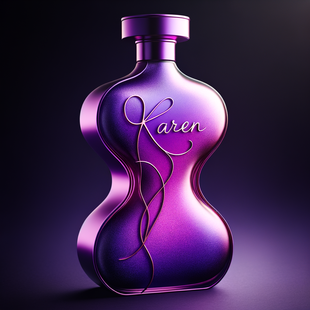 Designed a purple perfume bottle in the shape of a woman’s body with the name  KAREN