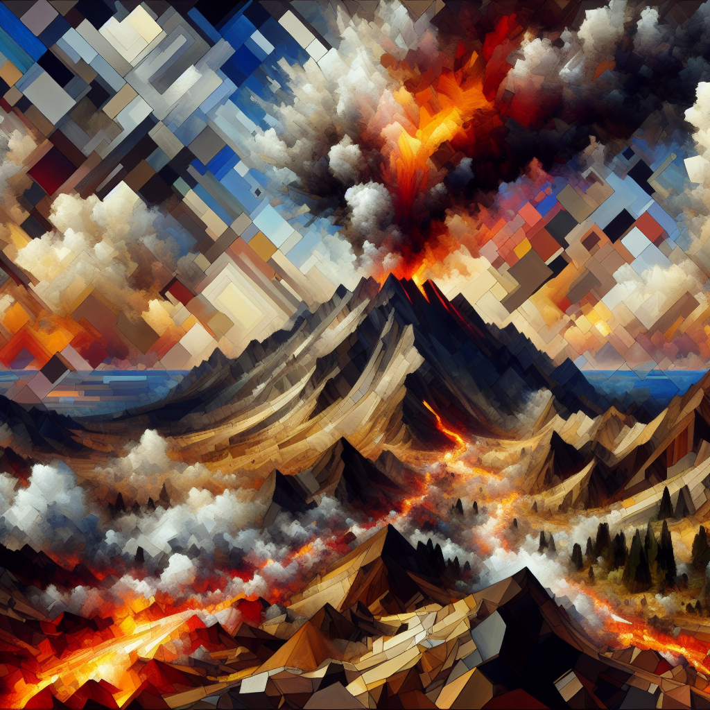 Explosion from vulcanic activity in the mountains painted by jw turner