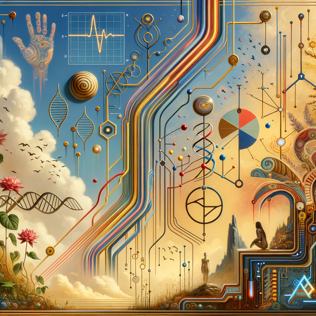 The golden ratio, Minimalist art Circuit, boards, circuitry, diagrams Cellular structures, DNA, circuit boards, colorful wires,  asian and Egyptian  graffiti, lie detector graphs, cardio, printout , branches infinity sign, cave, Art, handprints, distant birds flying, flowering vines, abstract gestural painting, dna