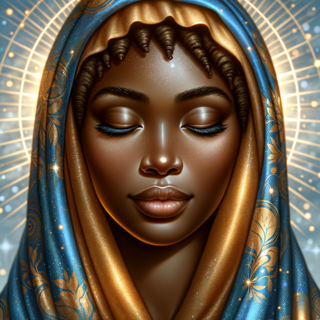 Create a beautiful African-American Jesus Christ with Hazel, brown eyes and blue and gold robe