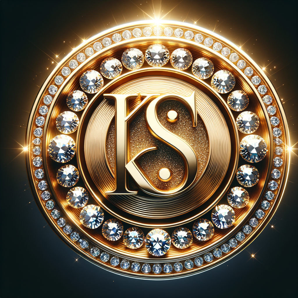 Create a 3-D realistic image of a gold circle and in the middle of the circle is the initials KS and add a couple diamonds to that