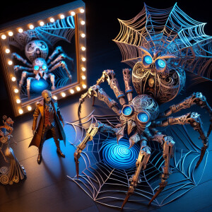 An enchanting overhead view featuring a spider crafted in paperc...