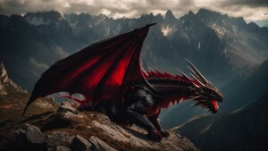 A colossal undead dragon soars menacingly over the rugged peaks...
