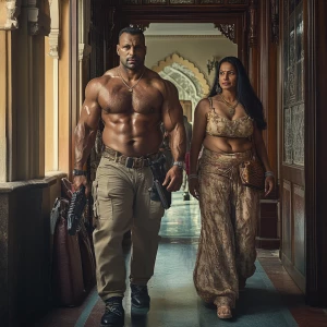 A muscular Indian man with a criminal background accompanied by...