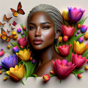 3D face of a light skin african-American beautiful woman with br...