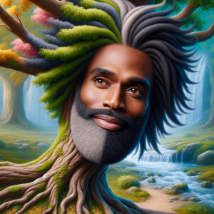 A hyper-realistic 3-D oil painting depicting a tree integrated w...