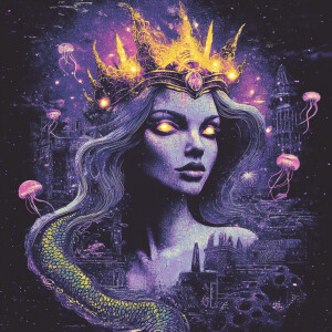 A realistic digital portrait of a mesmerizing mermaid empress. S...