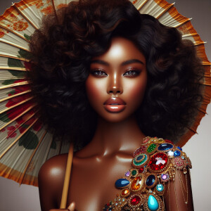 Illustrate an light skinned African-American woman with a captiv...