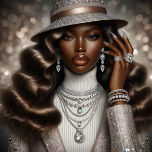 A glamorous, high-fashion digital portrait of a beautiful light-...