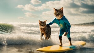 surfing cat