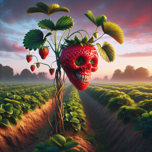 Create a high-quality photo: a strawberry bush growing in a fiel...
