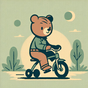 A bear riding bike