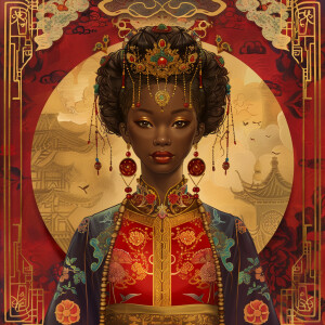 Create an illustration of a Mixed Ethnicity Empress, embodying A...