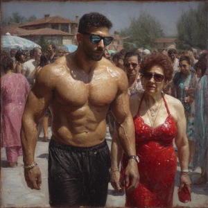 Hyperrealism,sharp painting,a muscular beefy kashmiri man walkin...