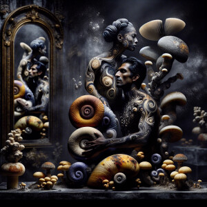 Abstract Surrealistic Photograph of guy and girl painted as Fung...