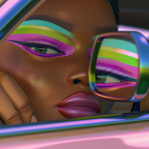 3D image of a LIGHT SKIN African American woman sitting in her c...