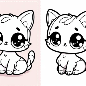 Create a coloring page design with thick lines, featuring a chib...
