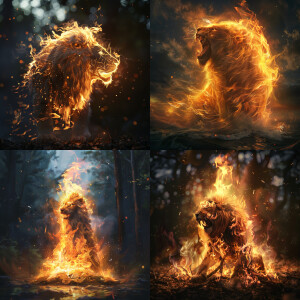 A bonfire with flames artfully shaped into the shape of a majest...