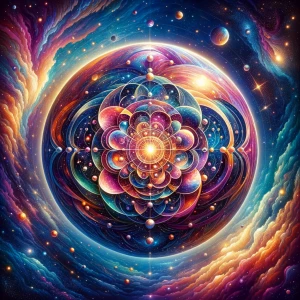 Design a high-quality illustration of a 12-dimensional cosmic or...
