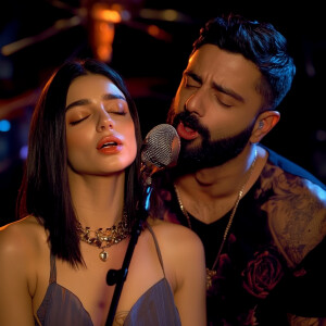 virat kohli singing with dua lipa , hyper realistic ,