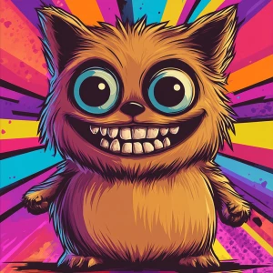 Stylized character portrait of a mischievous designer toy creat...