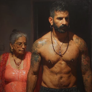 Hyperrealism painting ,a new delhi muscular beefy bearded tattoe...