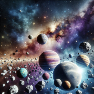 3D painting of space for photo zone, planets asteroid milky way