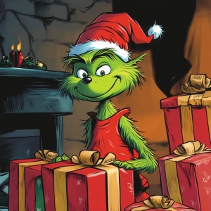 Grinch's dog Max steals Christmas presents in carton style