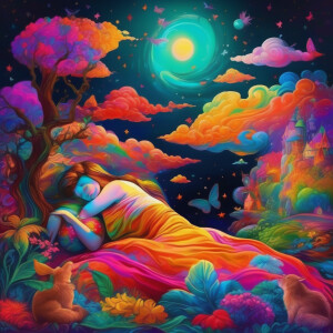 Sleeping fantasy, vivid dream about life in imagination, colourf...