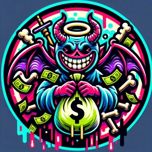 Create a vibrant cartoon-style logo with a circular border. The...