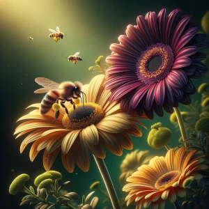 Create a beautiful life like dark yellow daisy with a very dark...