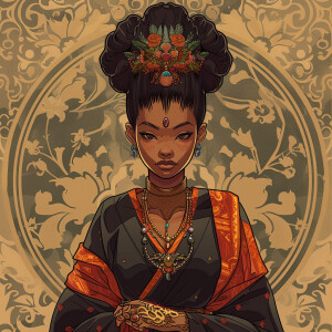 Create an illustration of a Mixed Ethnicity Empress, embodying A...