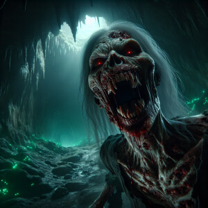 A horrifying vampire queen with unnaturally elongated jawbone, s...