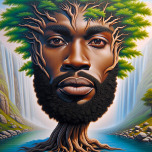 A hyper-realistic 3-D oil painting depicting a tree integrated w...