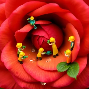 Miniature gardener characters in specific brightly colored garde...