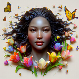 3D face of a light skin african-American beautiful woman with br...